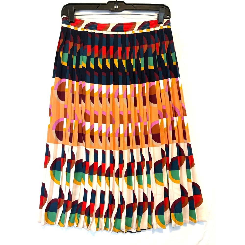 J.Crew Skirt Womens 6P Multi Color 365 Pleated Geometric Circle L7556 Accordion